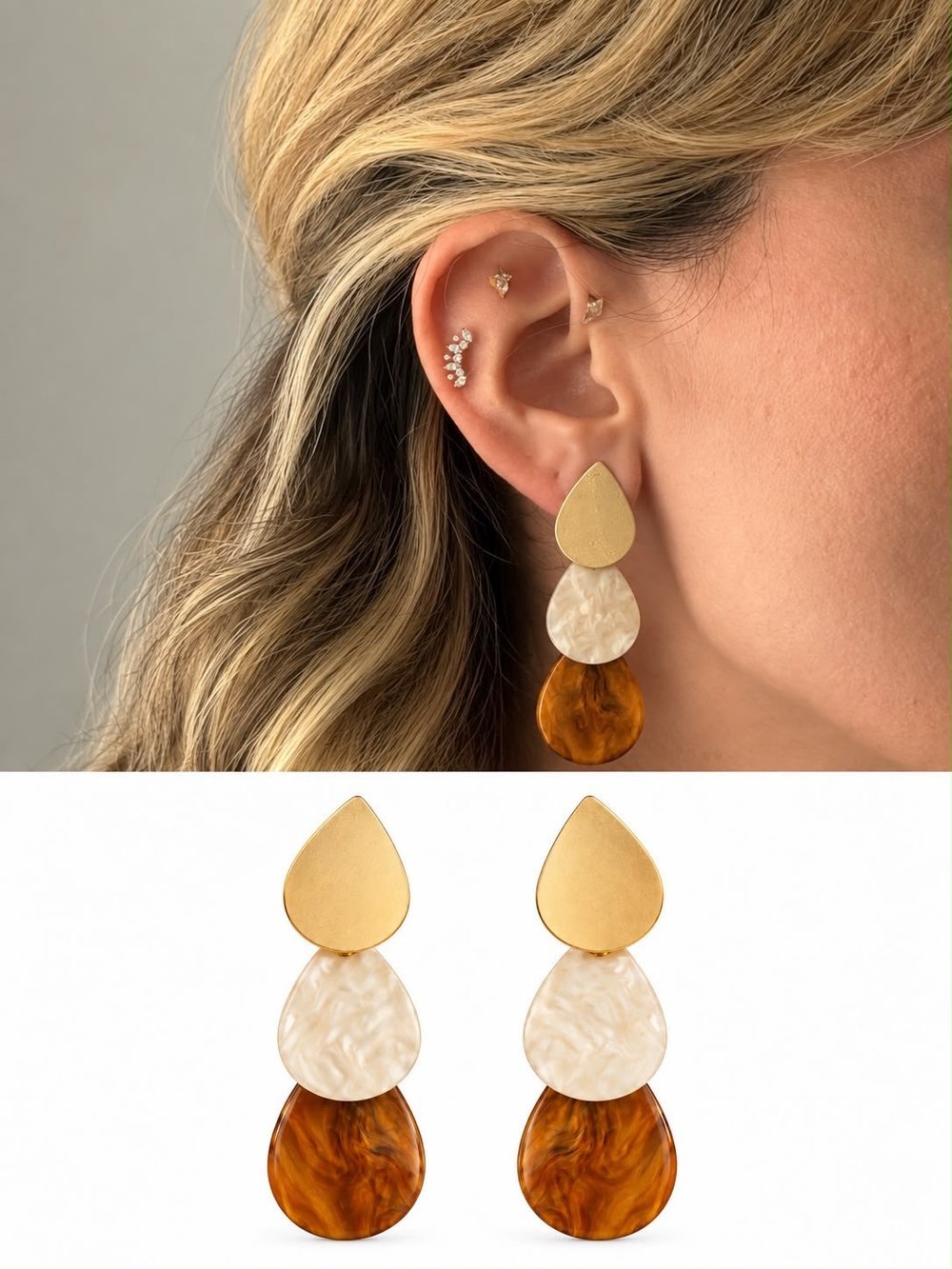 Mira Amber Trio Küpe