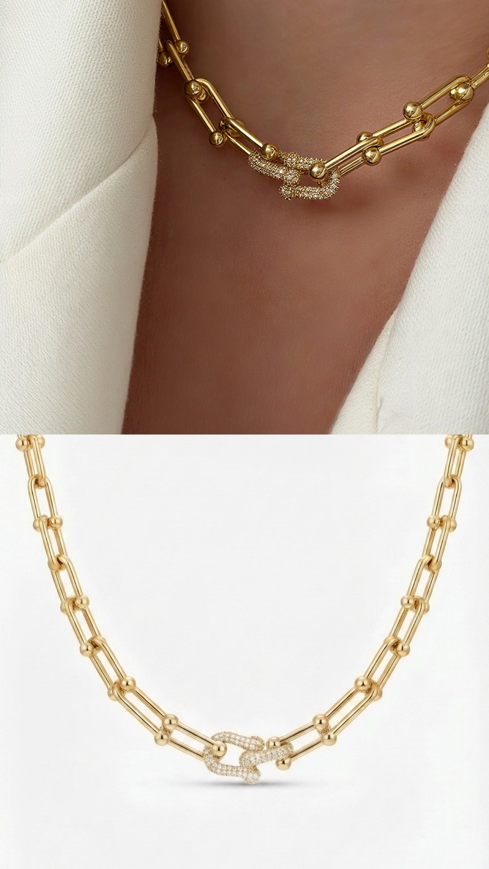 Zirkon Taşlı Gold Halka Zincir Kolye