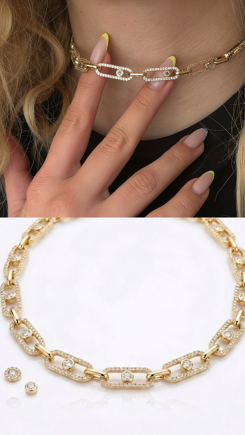 Zirkon Taşlı Gold Oval Halka Zincir Kolye