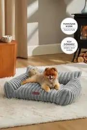 Kürk Peluş Kedi Köpek Yatağı Luna Yıkanabilir (M) Gri