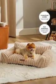 Kürk Peluş Kedi Köpek Yatağı Luna Yıkanabilir (S) Bej