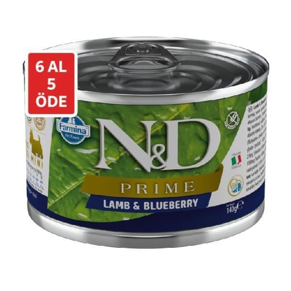 N&D Prime Kuzulu ve Yaban Mersinli Tahılsız Küçük Irk Yetişkin Köpek Konservesi 6X140gr