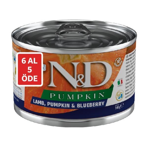N&D Pumpkin Bal Kabaklı Kuzulu ve Yaban Mersinli Küçük Irk Tahılsız Yetişkin Köpek Konservesi 6X140gr