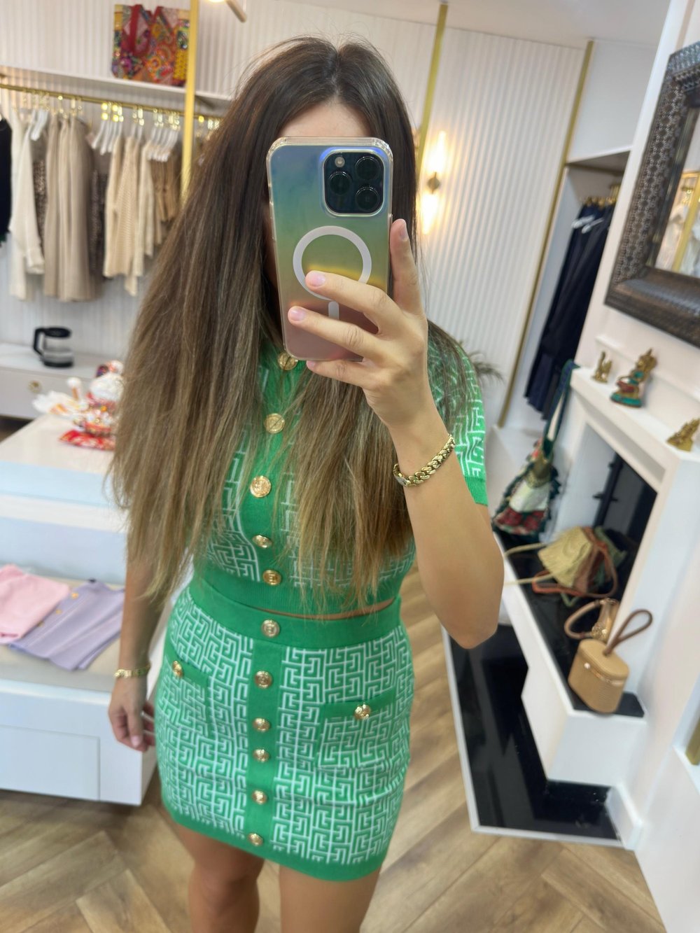 B.Main/ Verde knit button skirt set