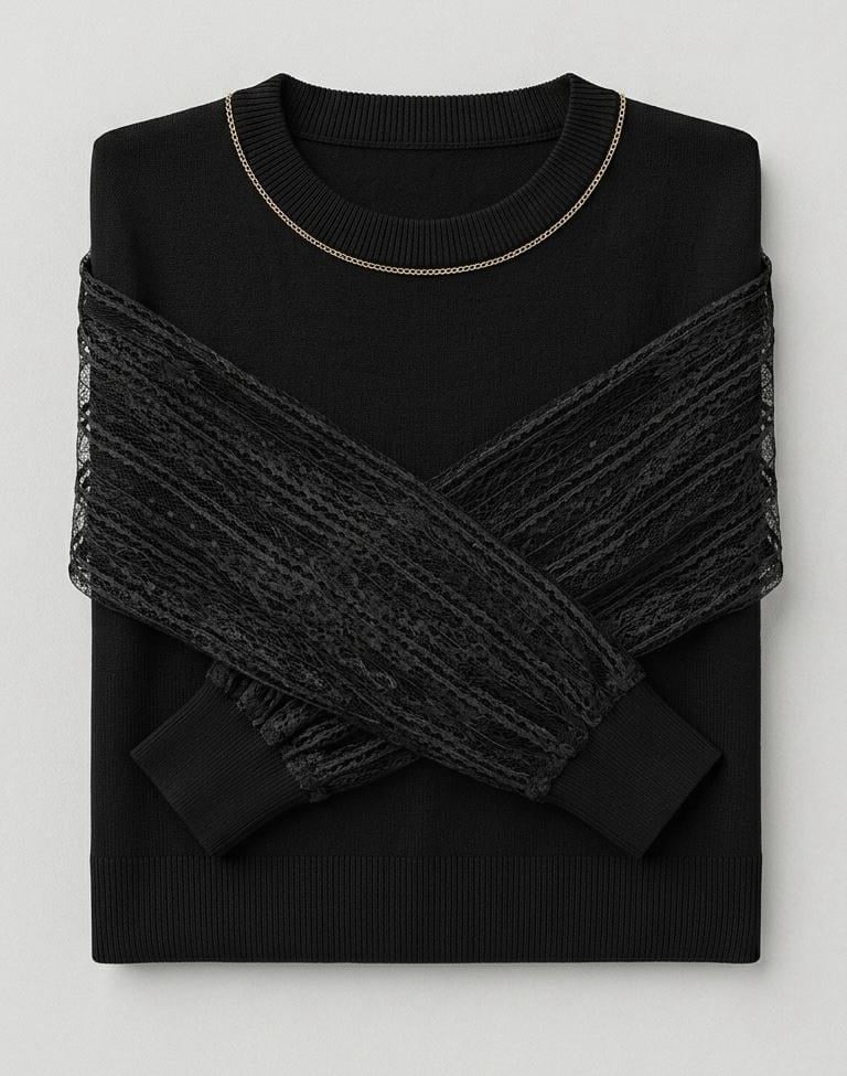 Triko black Tül Kol Detay