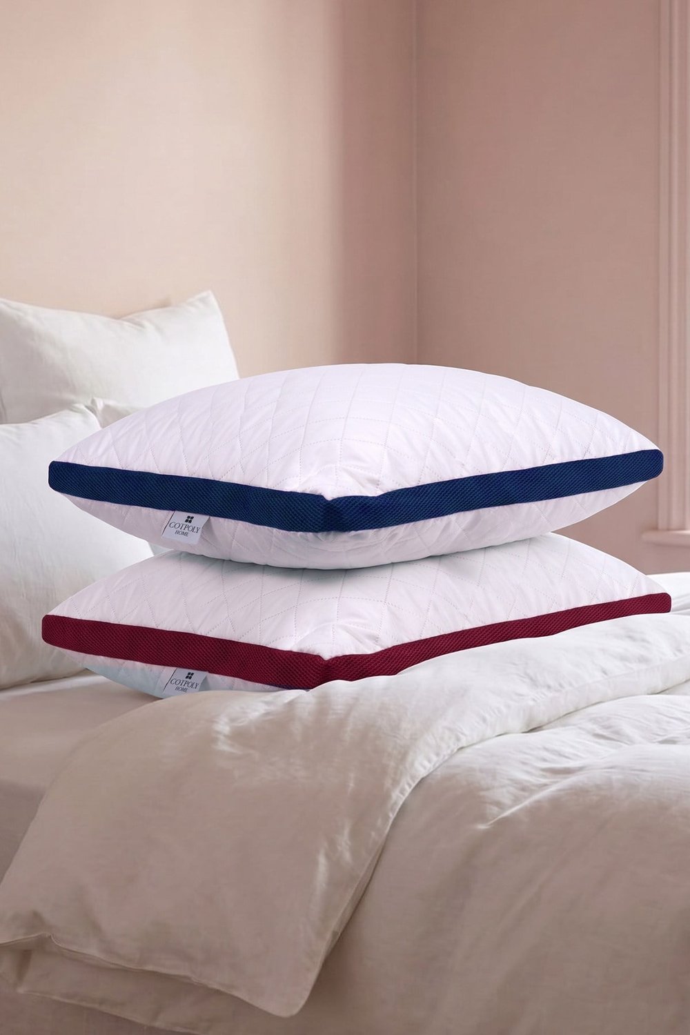 2'li Klimalı Yastık 50x70 cm – Terletmeyen, Hava Alan Mikrofiber Uyku Yastığı Bordo-Lacivert