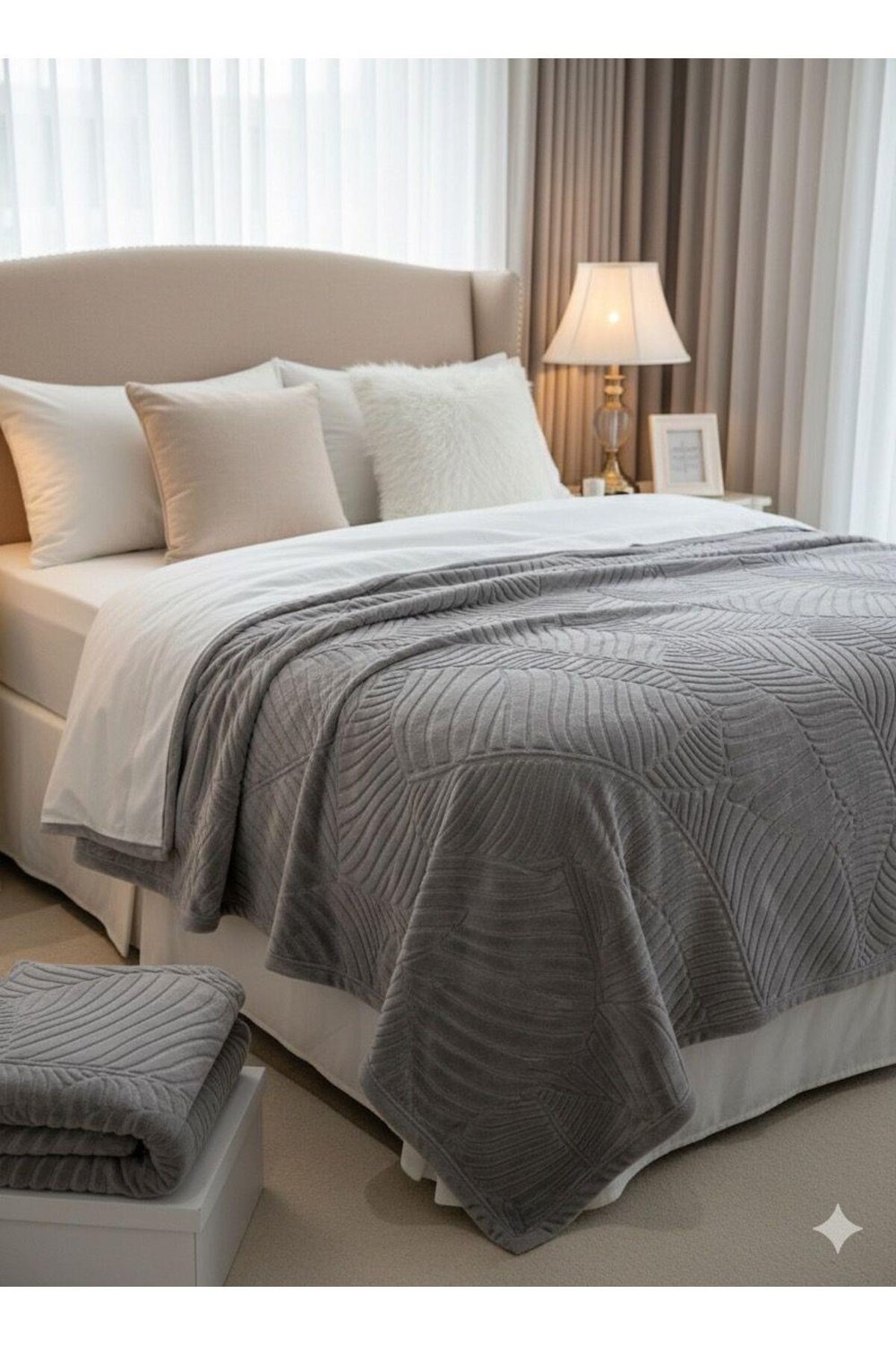 ELEGANS EMBOS GRİ ÇİFT KİŞİLİK BATTANİYE