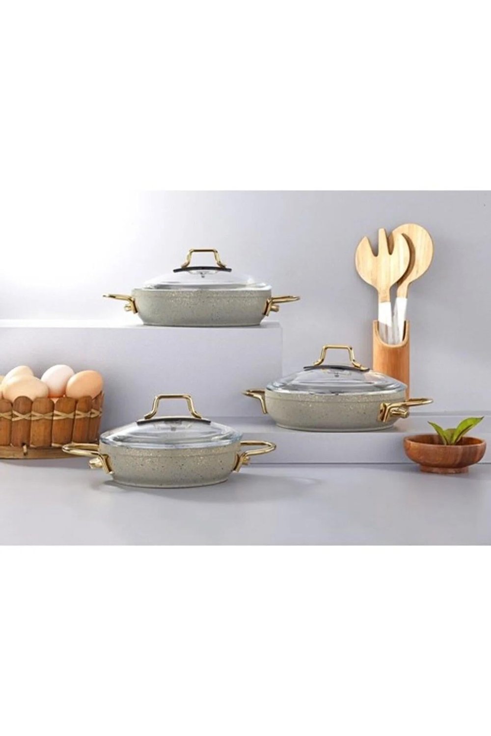 GRNT3701 MARBELLA PLUS 6 PARÇA  GÜVEÇ MODEL NARDO GRİ & GOLD KULP 18-22 TENCERE