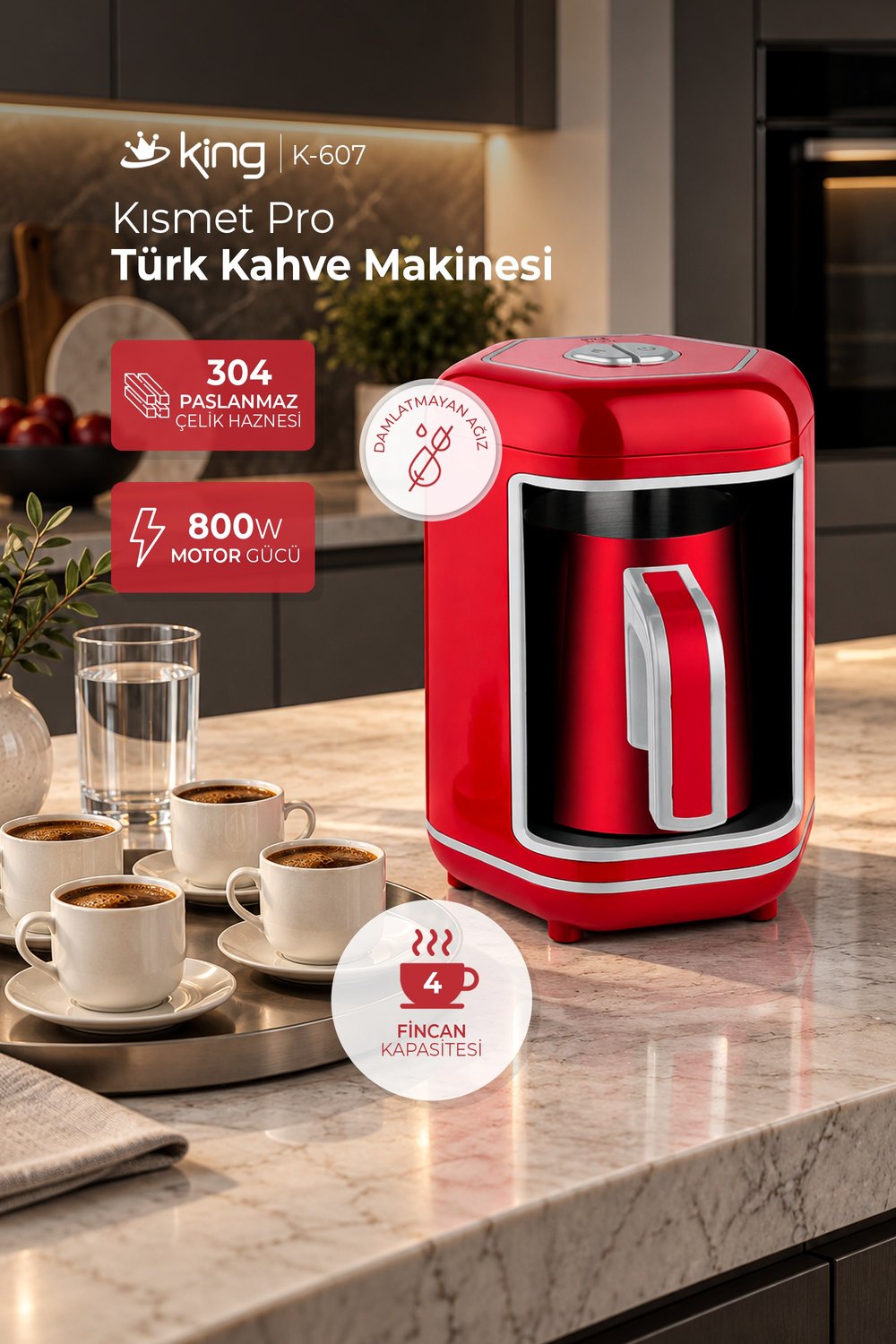 Kısmet Pro Türk Kahve Makinesi,  4 Fincan Kapasiteli  Közde Türk Kahves K-607 