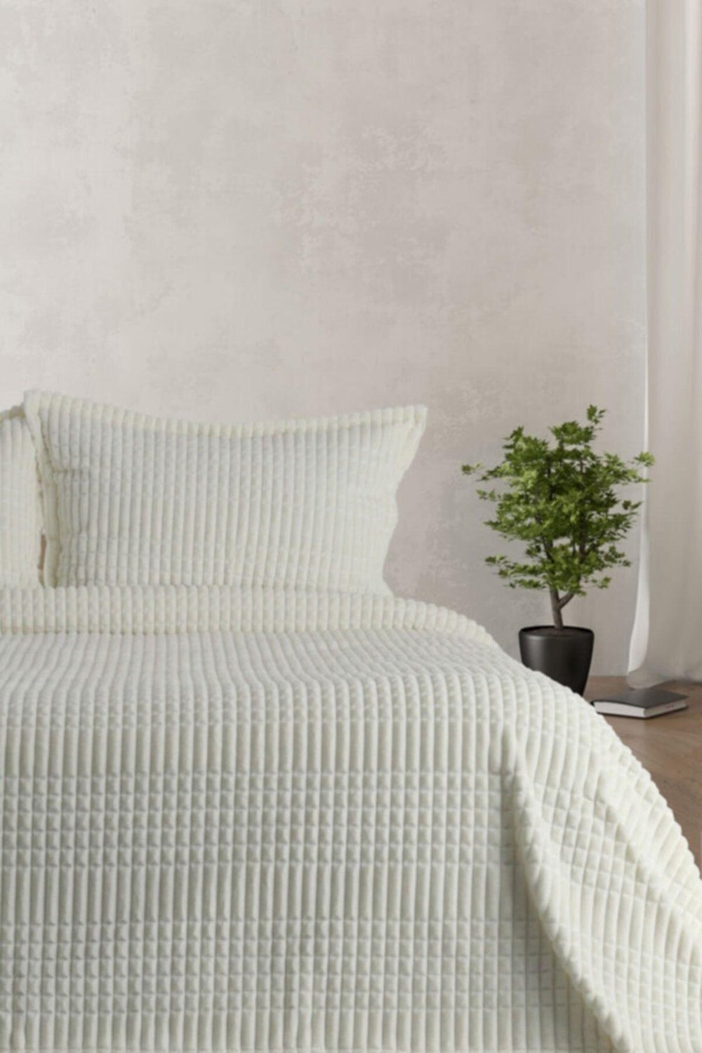 Merinos Modern Line 3 Parça Battaniye Seti - KEMİK-Ekru