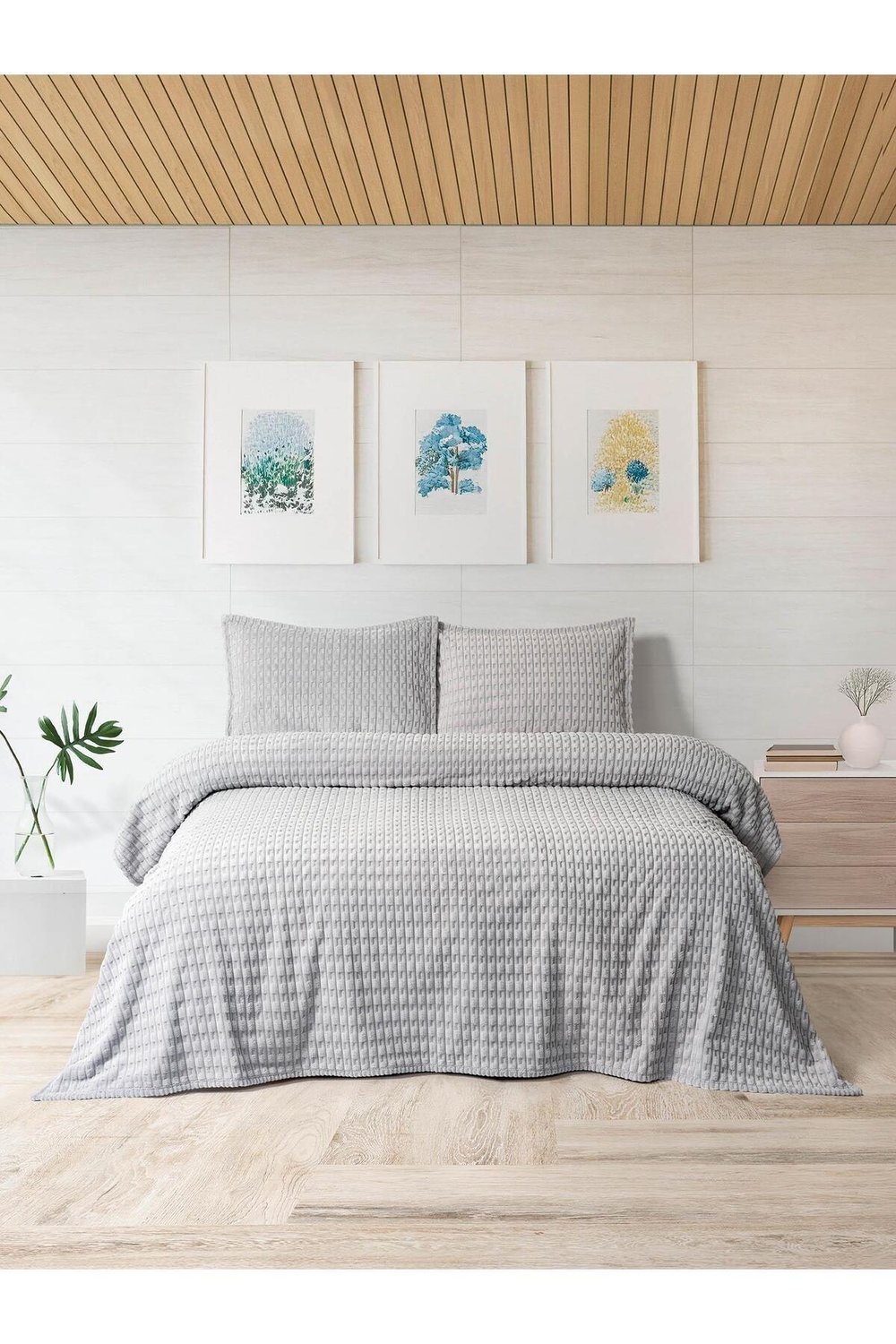 Modern Twist 3 Parça Çift Kişilik Battaniye Seti Kutulu 220x240 Açık Gri