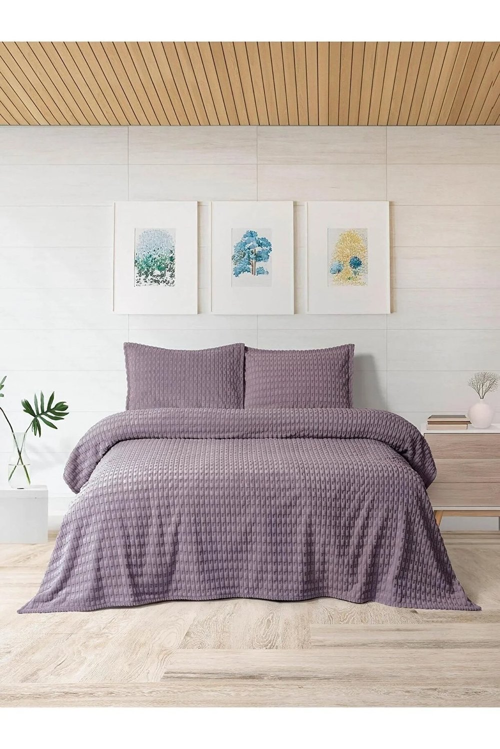 Modern Twist 3 Parça Çift Kişilik Battaniye Seti Kutulu 220x240 Mürdüm