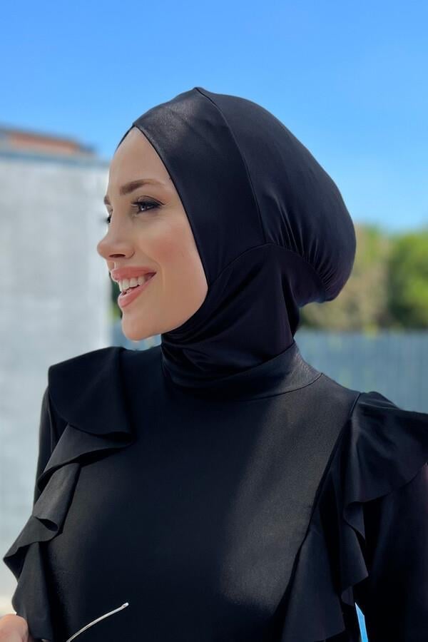 Remsa Çapraz Eşarp Yüzücü Bone Siyah R026