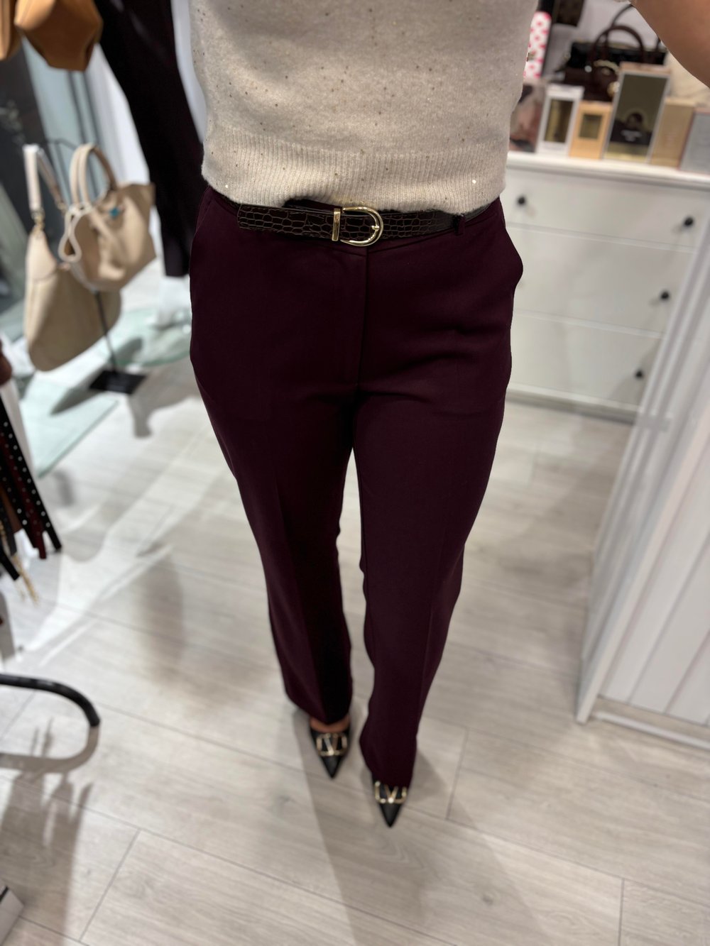 Bordo Kemerli Pantolon 