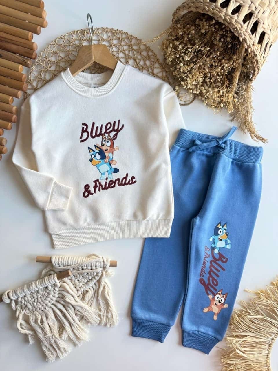3 iplik %100 pamuk erkek çocuk Bluey takım