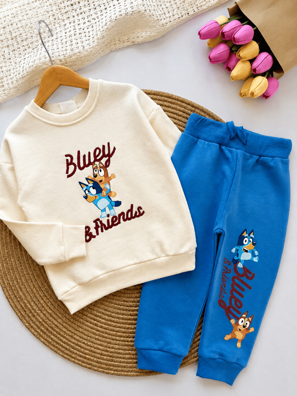 3 iplik %100 pamuk erkek çocuk Bluey takım