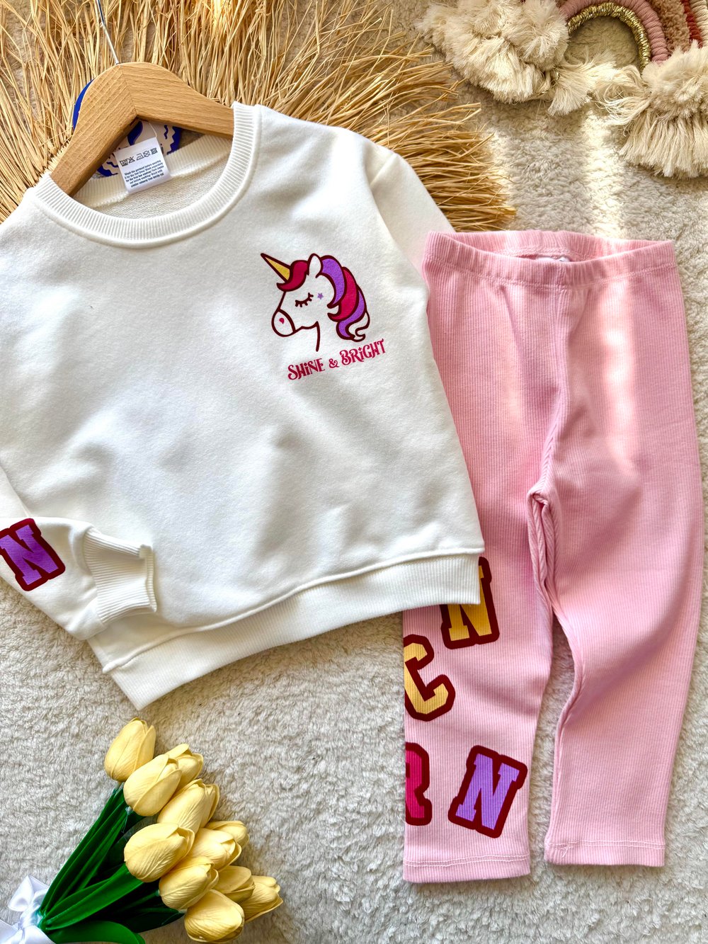 3 iplik kız çocuk taytlı kışlık takım(UNICORN)
