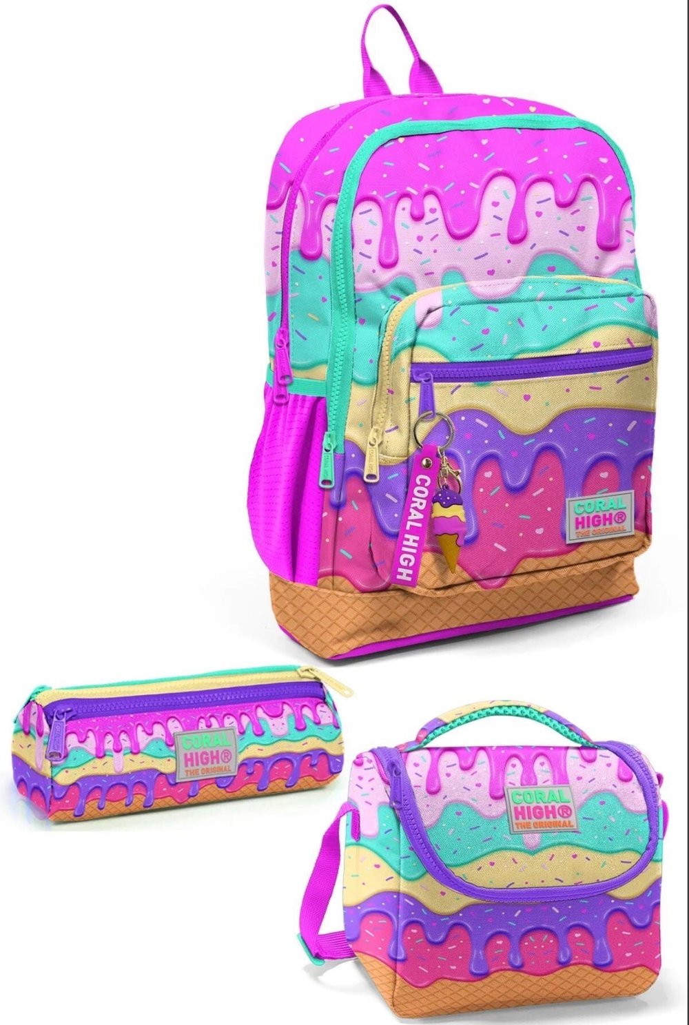 Coral High 3lü  dondurma desenli çanta seti SET0123731