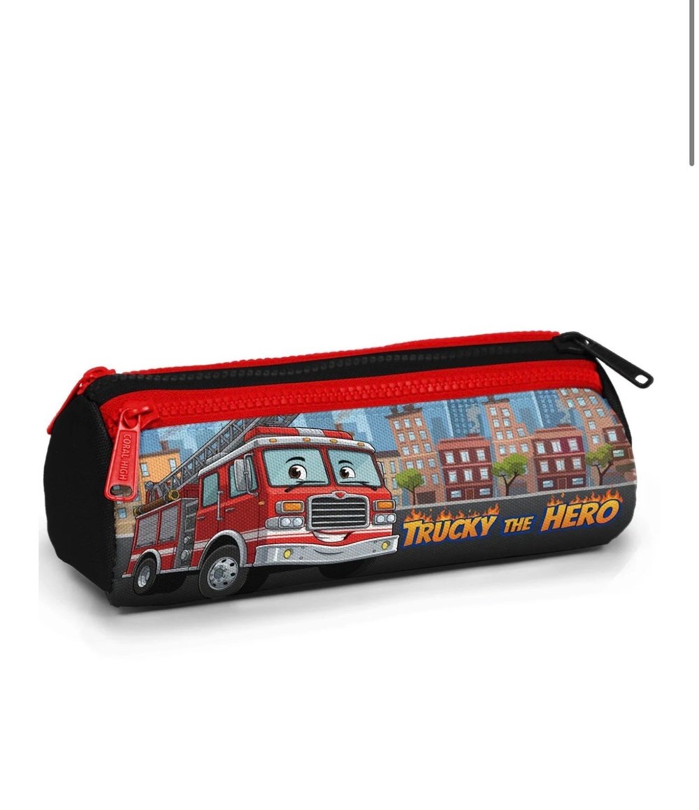 Coral High Kids Kırmızı Mavi İtfaiye Desenli Üç Bölmeli Kalem Çantası 31063