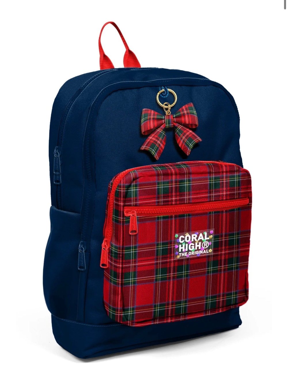 Coral High Kids Lacivert Kırmızı Kurdele Desenli Okul Sırt Çantası 33207