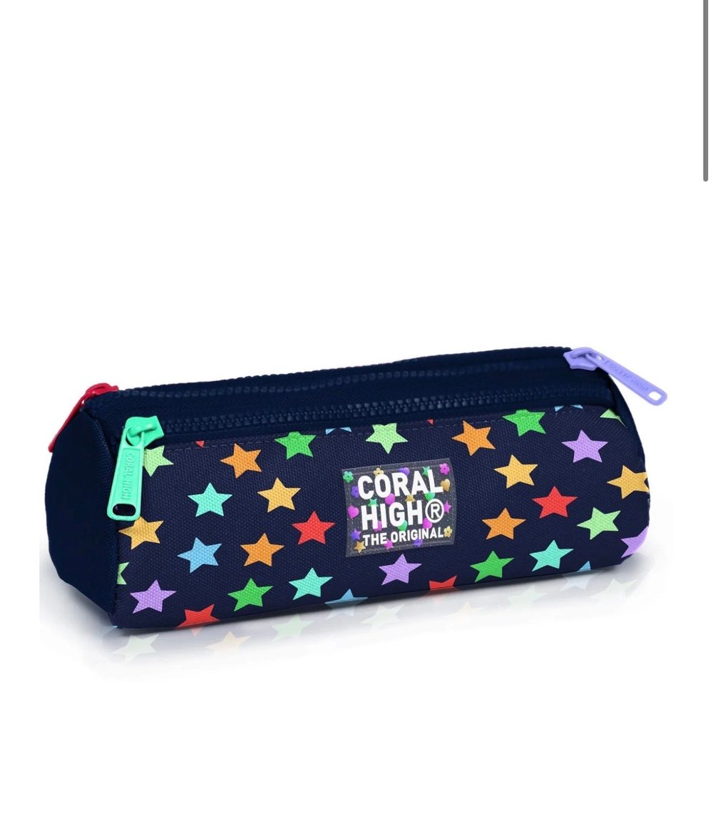 Coral High Kids Lacivert Renkli Yıldız Desenli Üç Bölmeli Kalem Çantası 31009