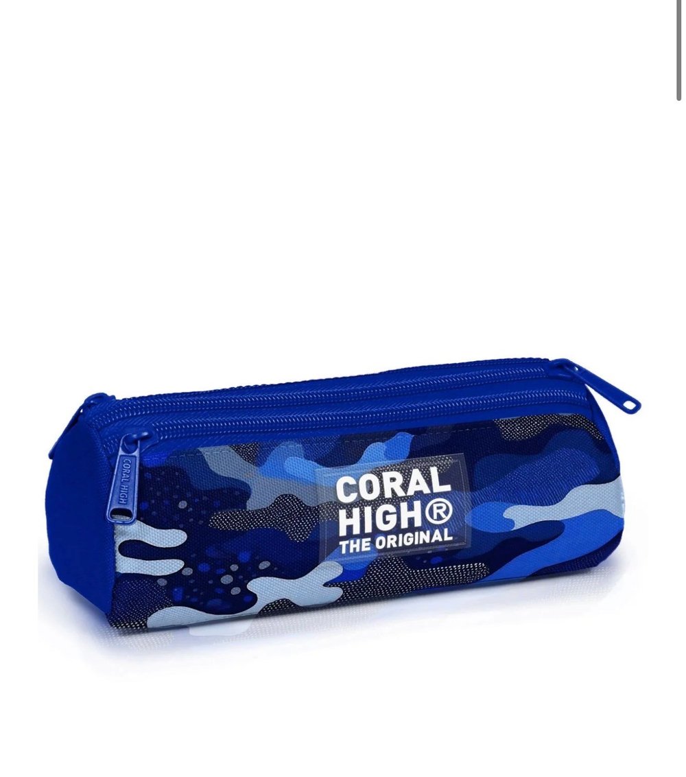 Coral High Kids Lacivert Saks Kamuflaj Desenli Üç Bölmeli Kalem Çantası 11189