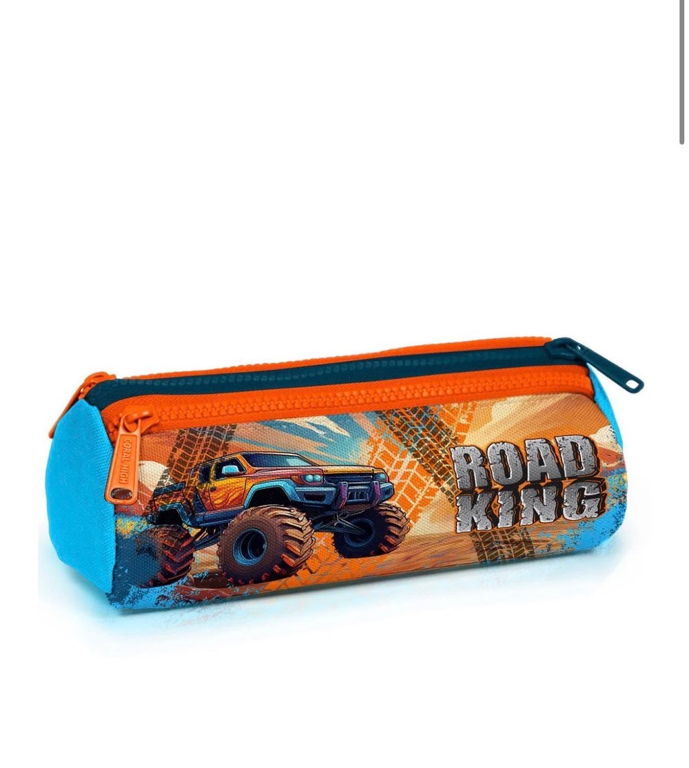 Coral High Kids Mavi Turuncu High Wheels Truck Desenli Üç Bölmeli Kalem Çantası 22094