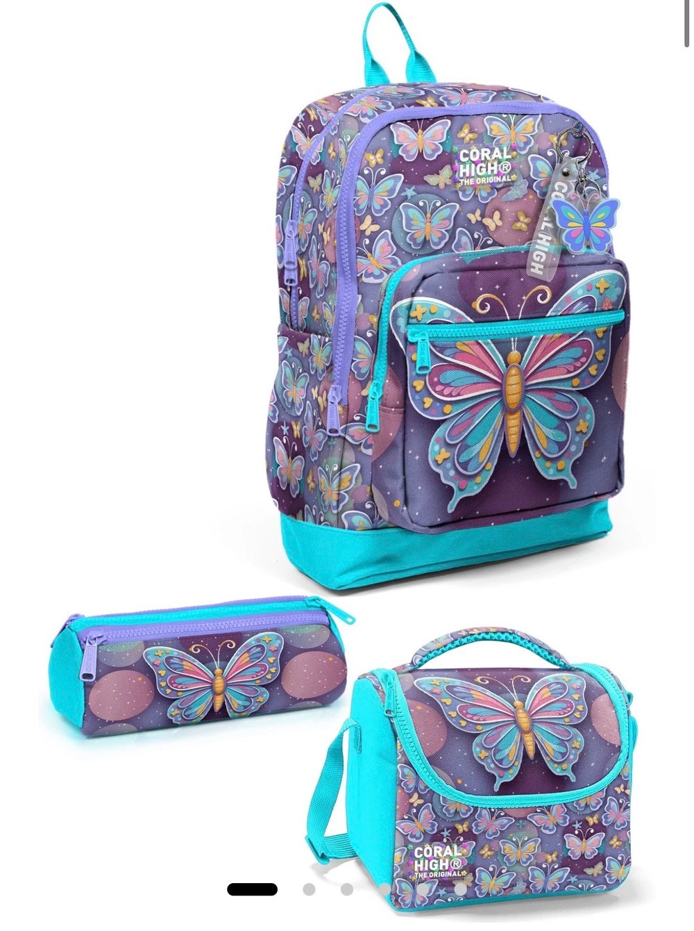 Coral High Kids Pastel Renkli Kelebek Desenli Desenli 3'lü Okul Çanta Seti SET0133206