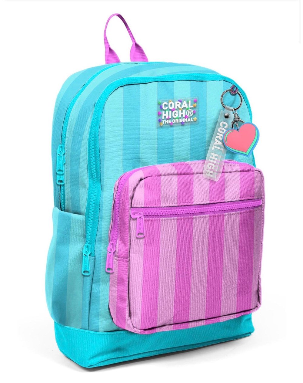 Coral High Kids Turkuaz Pembe Çizgili Dört Bölmeli Okul Sırt Çantası 23771