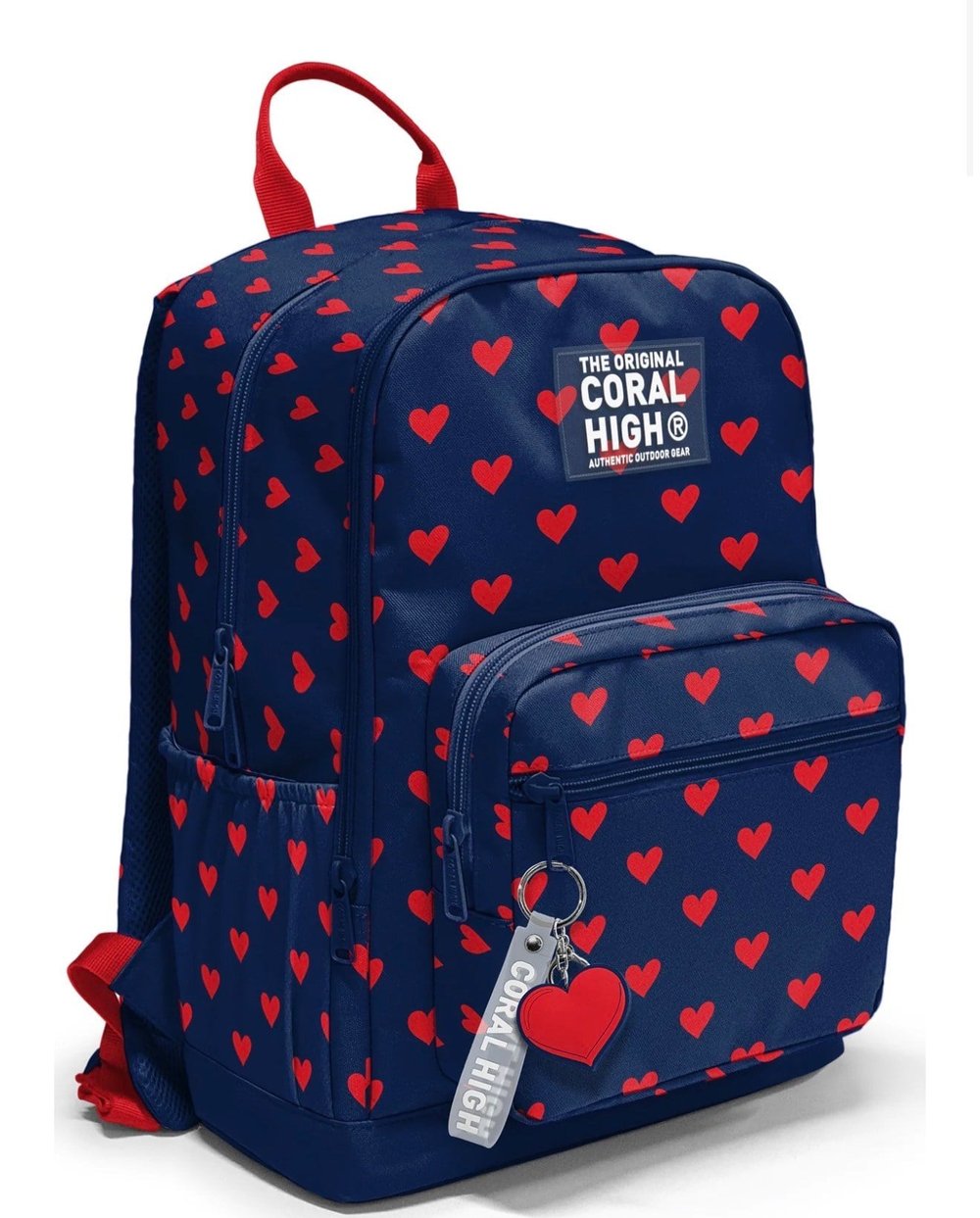 Coral High Lacivert Kırmızı Kalp Desenli Okul Sırt Çantası 33229