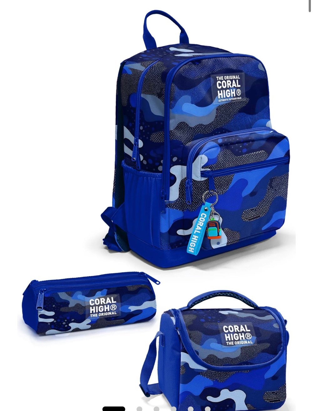 Coral High Lacivert Saks Kamuflaj Desenli 3'lü Okul Çanta Seti SET0123689