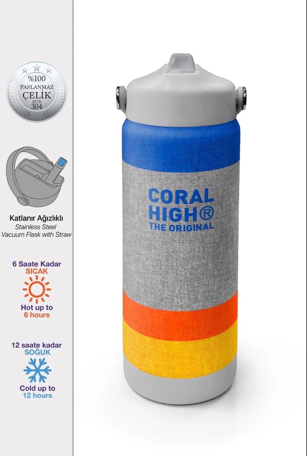 Coral High paslanmaz çelik-katlanır ağızlıklı Termos(650 ML) 39121