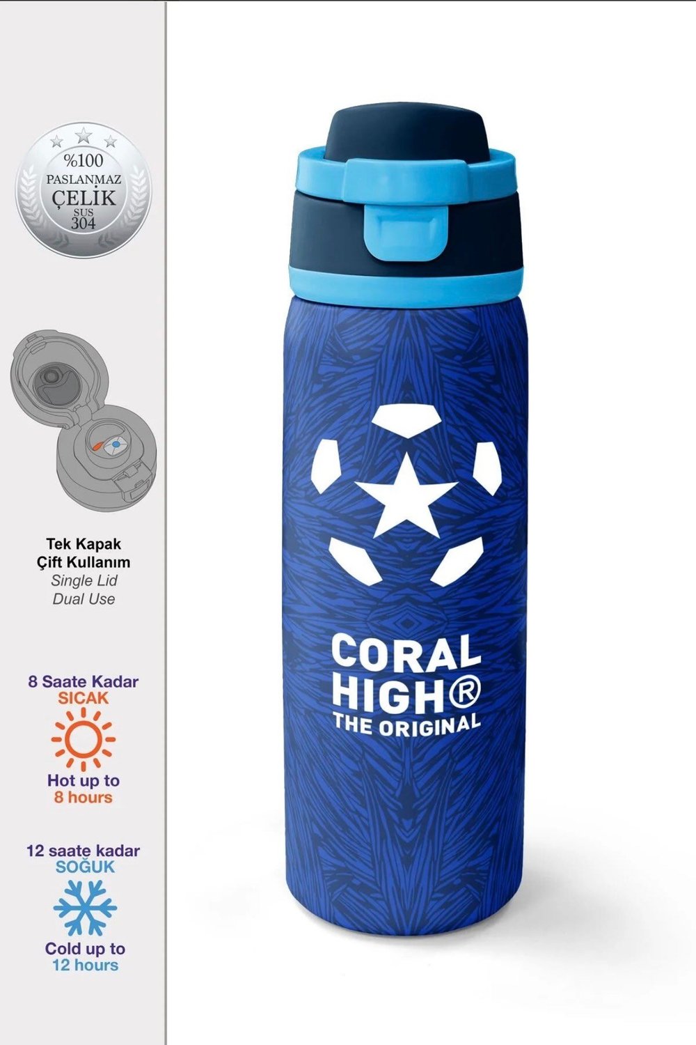 Coral High paslanmaz çelik PİPETLİ VE DİREKT İÇİMLİ termos (800 ml) 38557