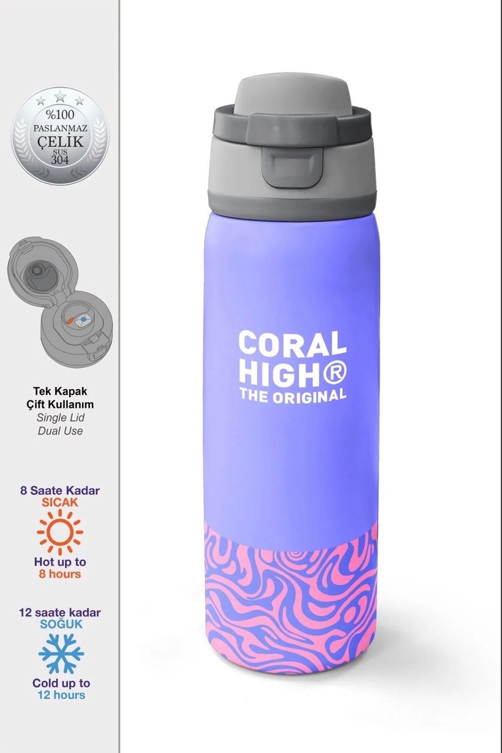 Coral High paslanmaz çelik PİPETLİ VE DİREKT İÇİMLİ termos (800 ml) 38505