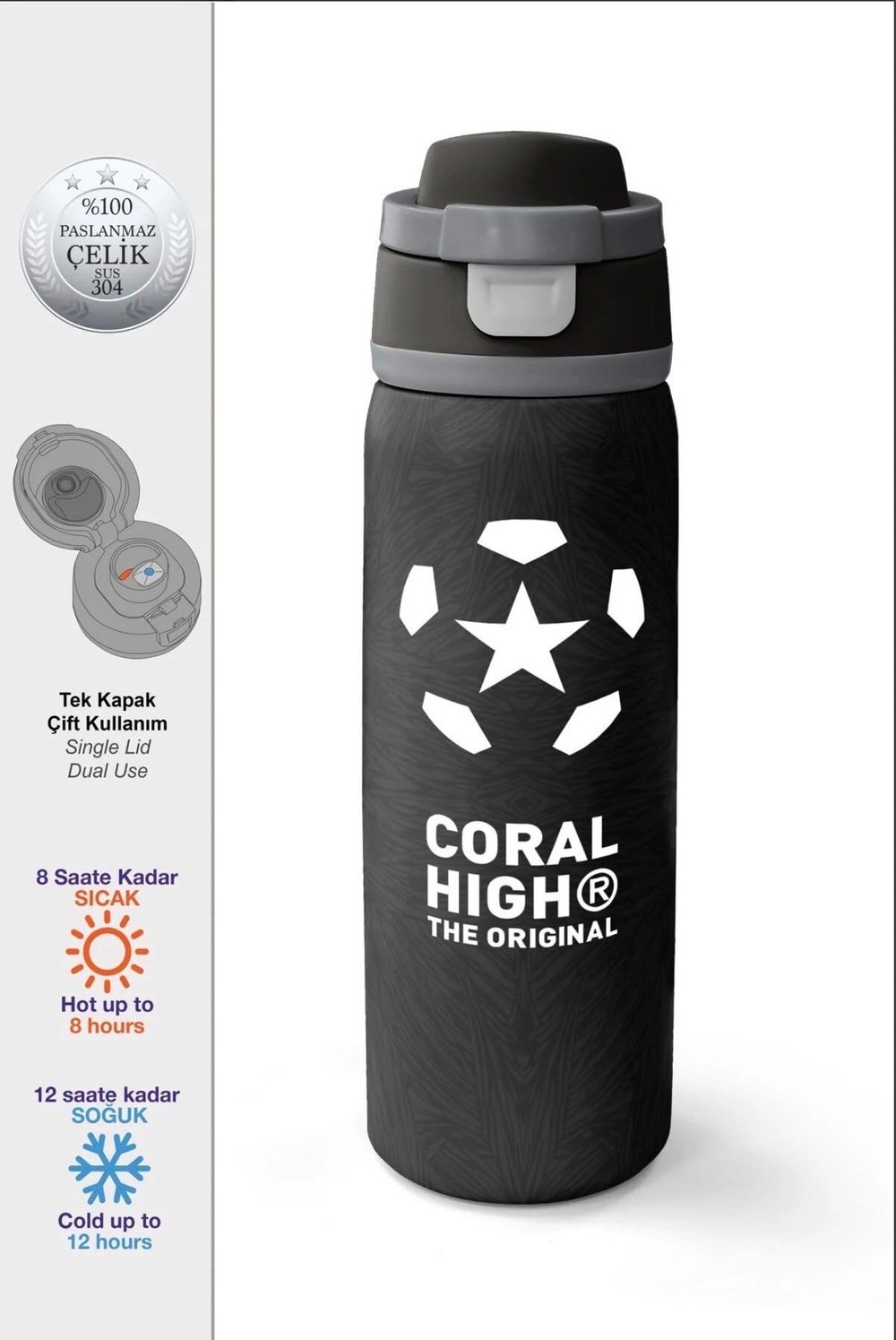 Coral High paslanmaz çelik PİPETLİ VE DİREKT İÇİMLİ termos (800 ml) 38504