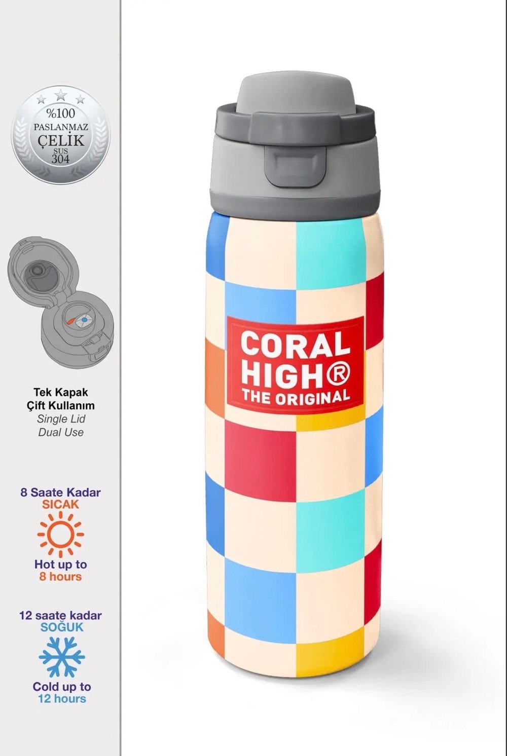 Coral High paslanmaz çelik PİPETLİ VE DİREKT İÇİMLİ termos (800 ml) 38503