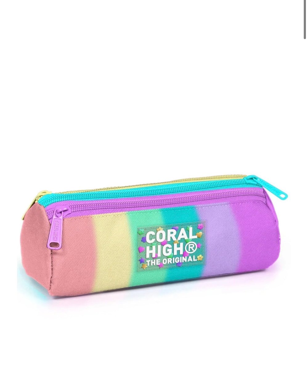 Coral High Renkli Çizgili Üç Bölmeli Kalem Çantası 11159