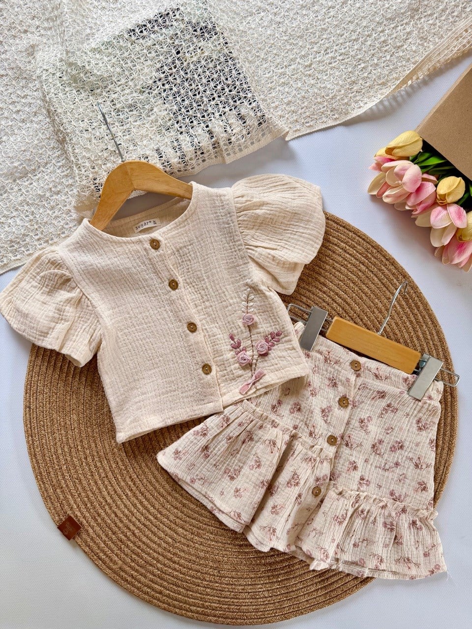Kız çocuk %100 pamuk etekli müslin takım