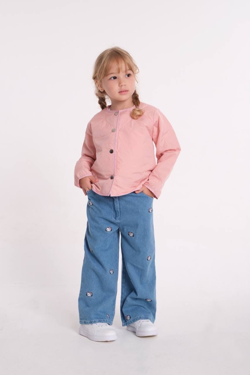 Kız çocuk kapitone ceketli denim pantolonlu takım