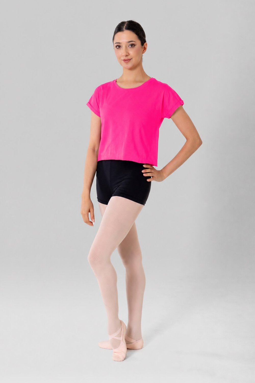 Gymo Crop Top T-Shirt Fosforlu Pembe
