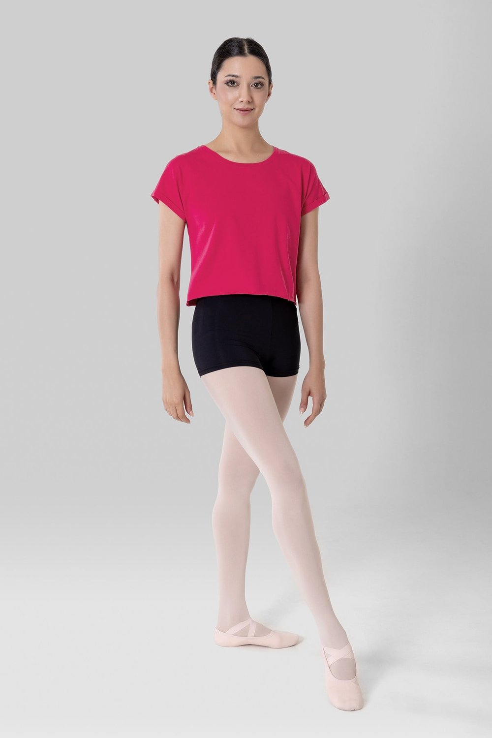 Gymo Crop Top T-Shirt Fosforlu Pembe