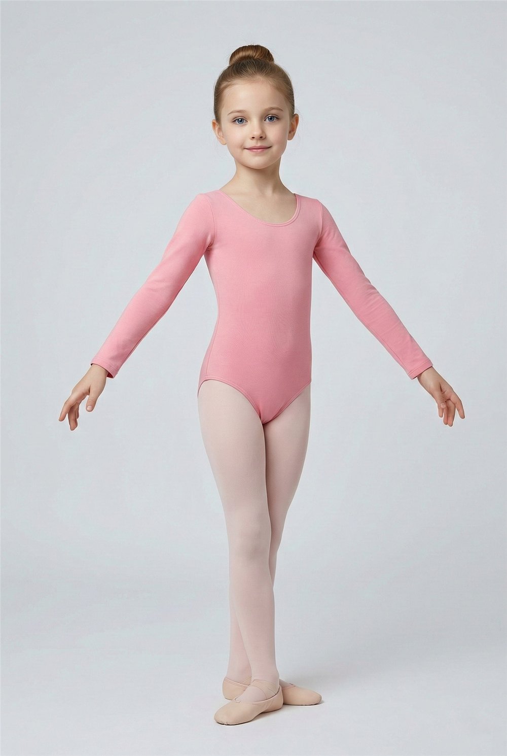 Gymo Dancewear Bale Mayosu Studio Basic Uzun Kol Koton Koyu Pembe