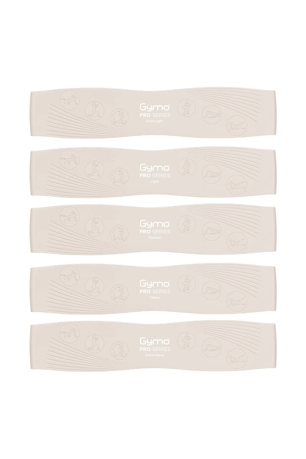 Gymo Pro Series Çantalı Direnç Bandı Fitness Pilates Esnetme Lastiği 5'li Set Silikon Bej