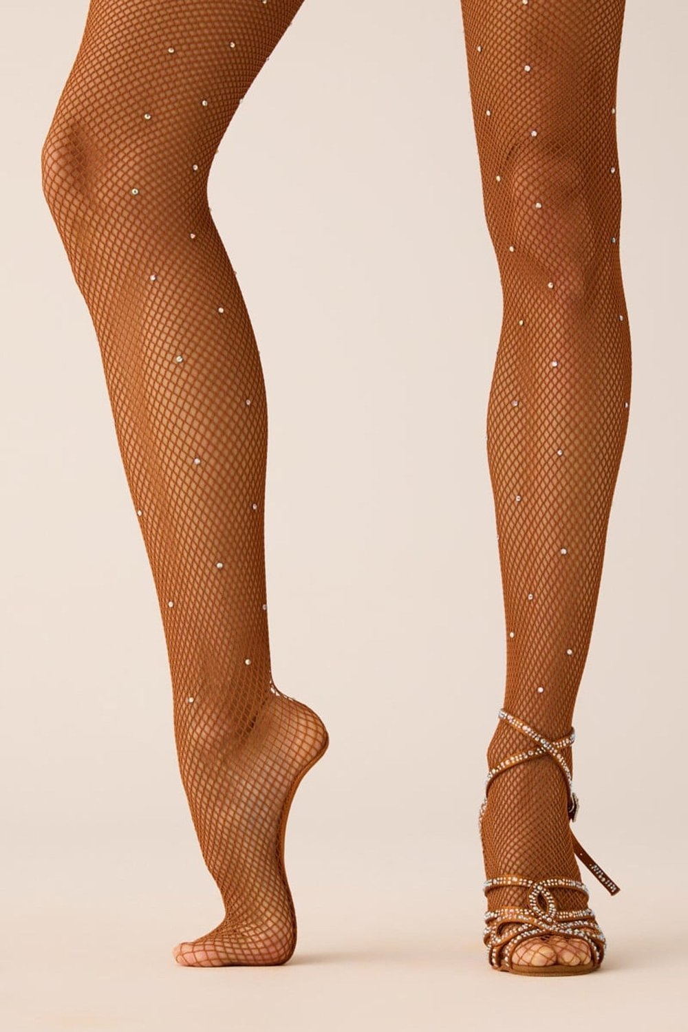 Pridance Swarovski Taşlı Fishnet Fileli Dans Çorabı 849/S Karamel