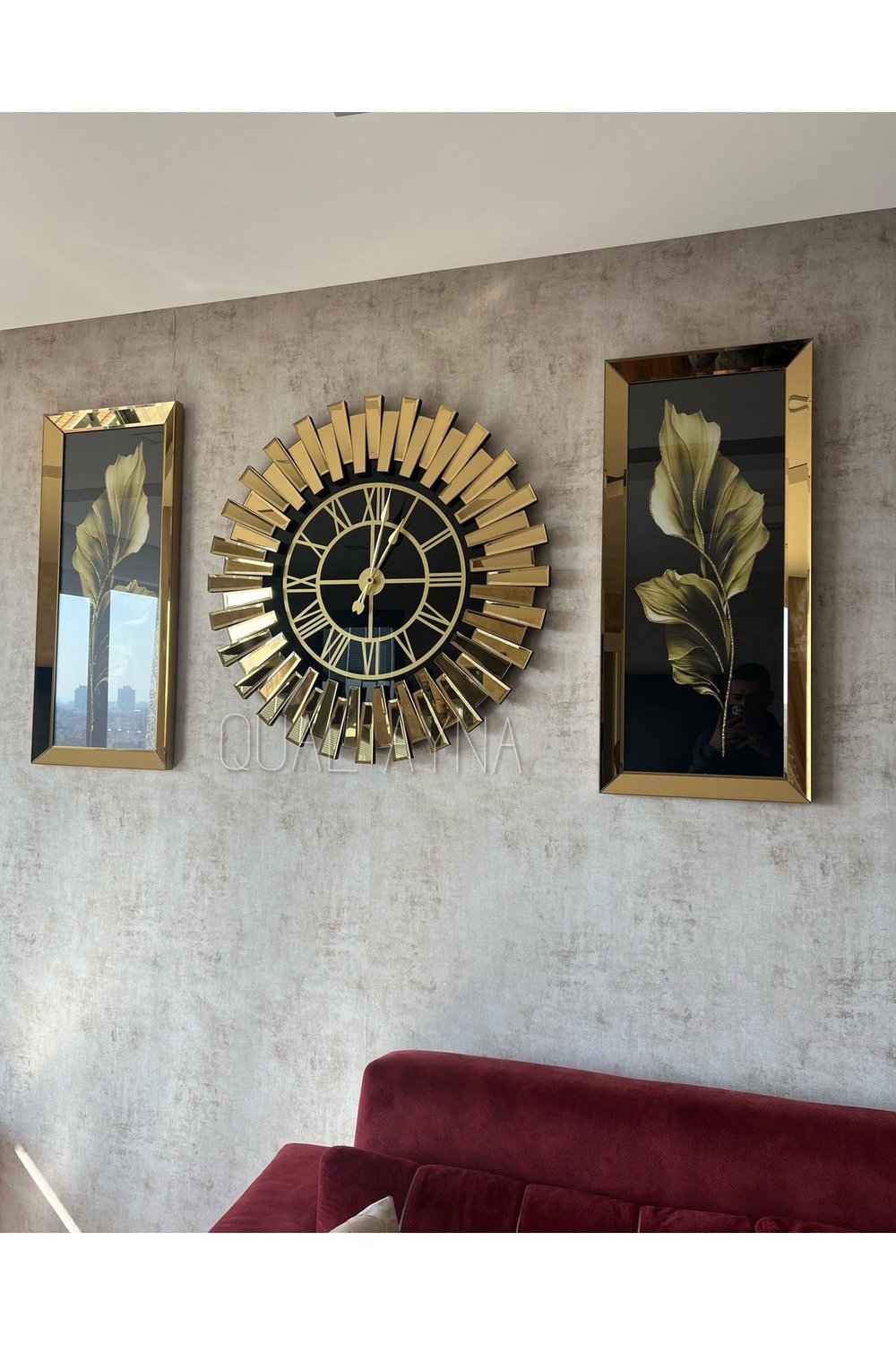 3’lü Gold Aynalı Piyano Saat Set