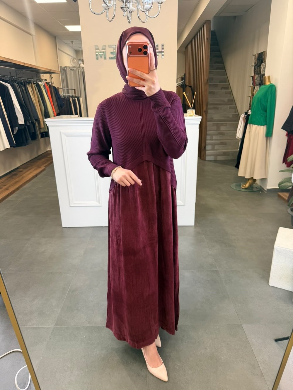 Niliwi Garantili Triko Detaylı Kombin Elbise - Mürdüm