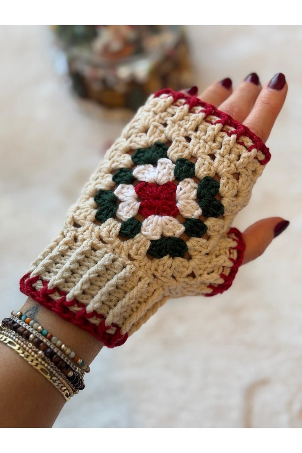 Parmaksız Motifli Eldiven | Örgü Eldiven | Pamuklu İp Eldiven | Desenli Eldiven | #handmade