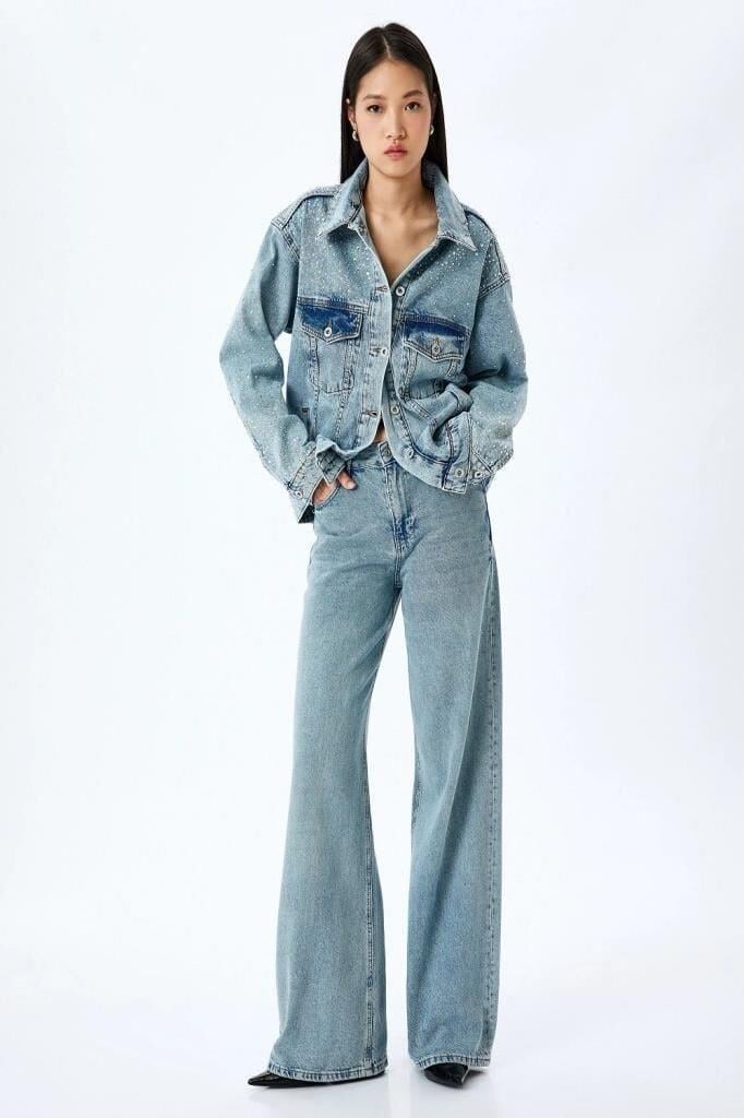 Koton Cepli Taş Detaylı Düğmeli Denim Ceket