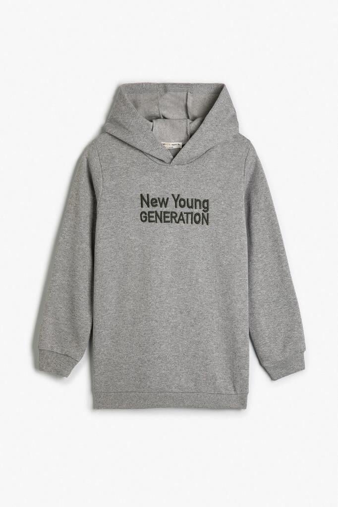 Koton Erkek Çocuk Kapşonlu Sweatshirt Uzun Kollu Slogan İşlemeli Şardonlu