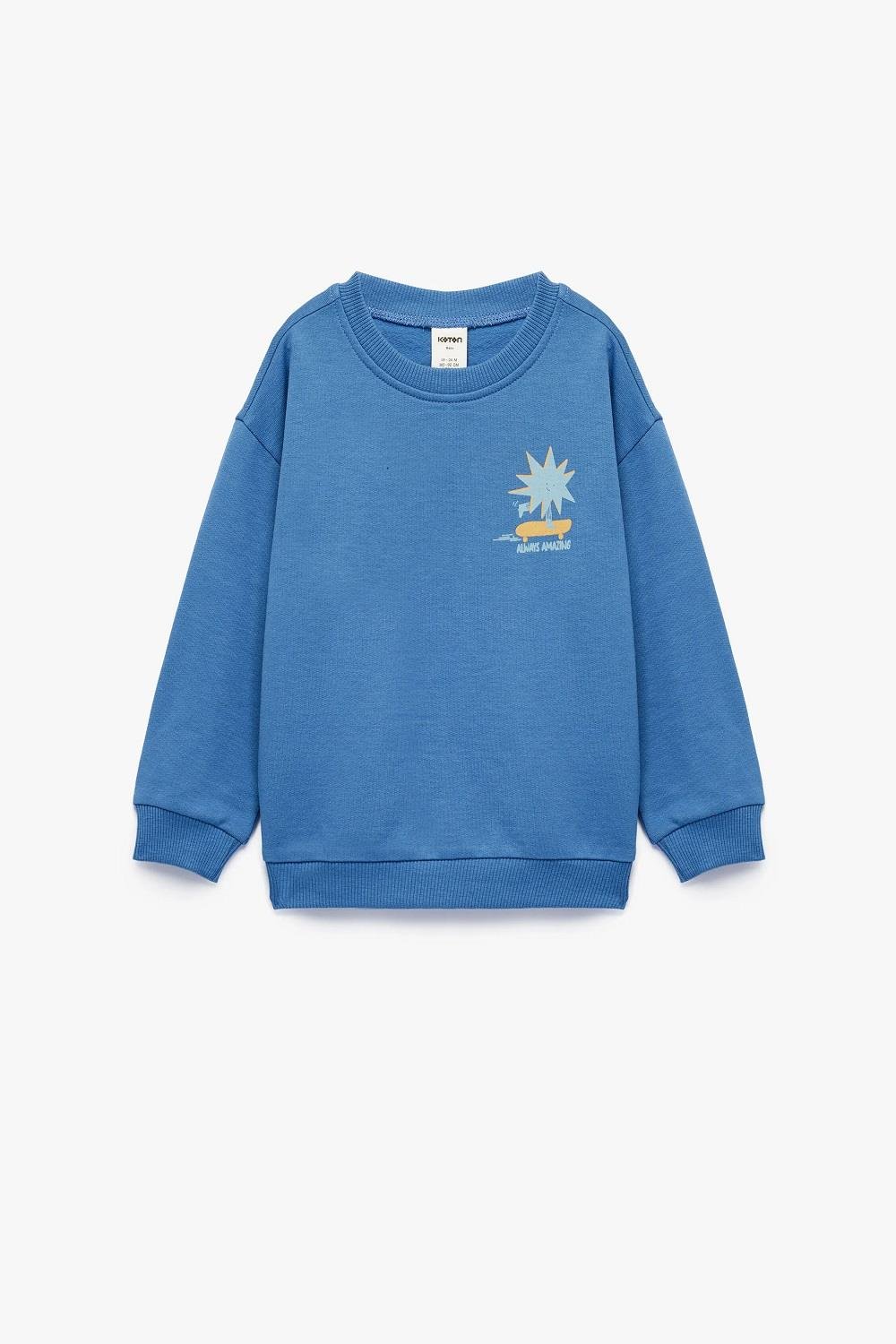 Koton Erkek Bebek Baskılı Uzun Kollu Bisiklet Yaka Pamuklu Şardonlu Sweatshirt